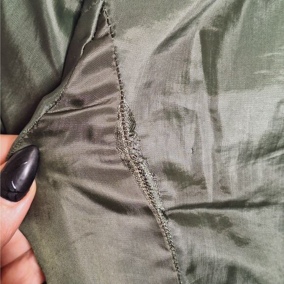 VTG 90s Express Tailleur Compagnie Cropped Blazer Jacket S Bottle Green Fleece - Picture 10 of 11